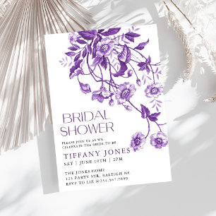 Convites Chá de panela Floral Roxo do Toile Francês Vintage