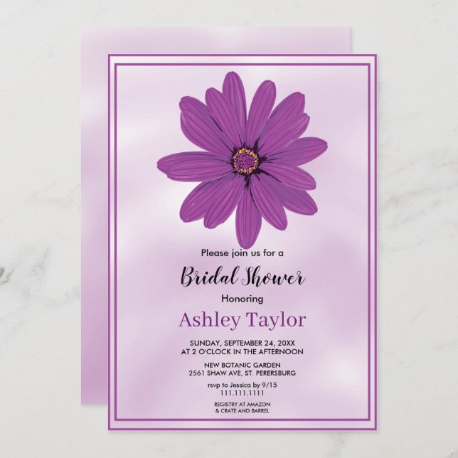 Convites Chá de panela floral roxo poeirento (Frente/Verso)