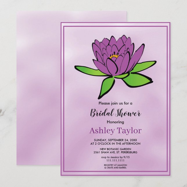 Convites Chá de panela floral roxo, poeirento (Frente/Verso)