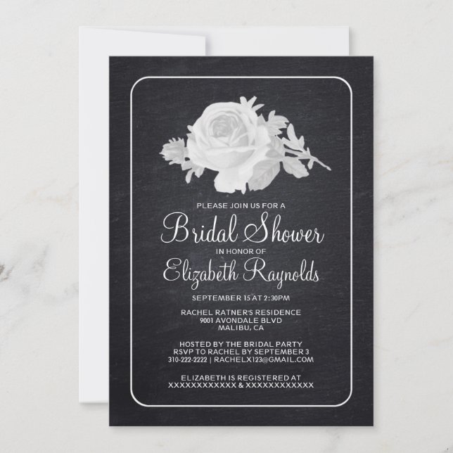 Convites Chá de panela Floral Russo Branco Negro (Frente)