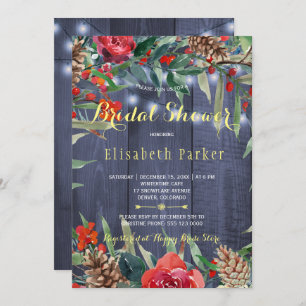 Convites Chá de panela Floral Russo Inverno Madeira marin