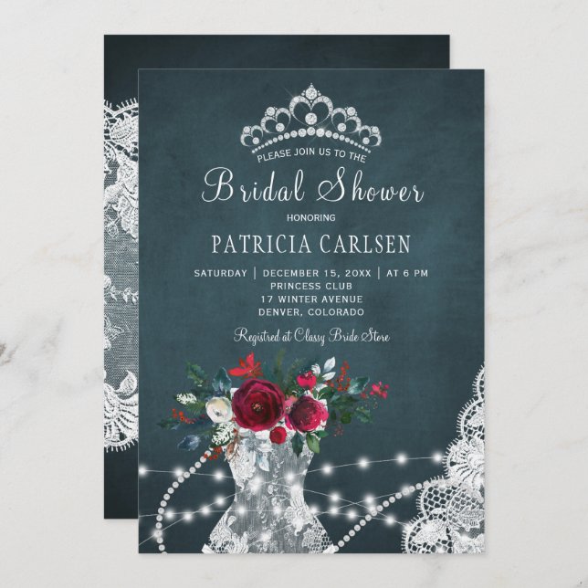 Convites Chá de panela floral rústico de inverno elegante (Frente/Verso)