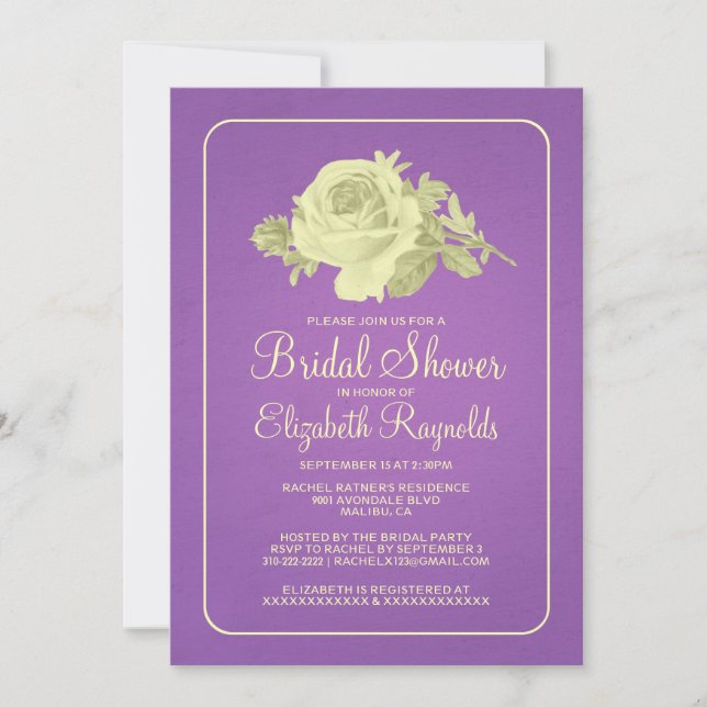 Convites Chá de panela Floral Rústico Dourado Roxo (Frente)