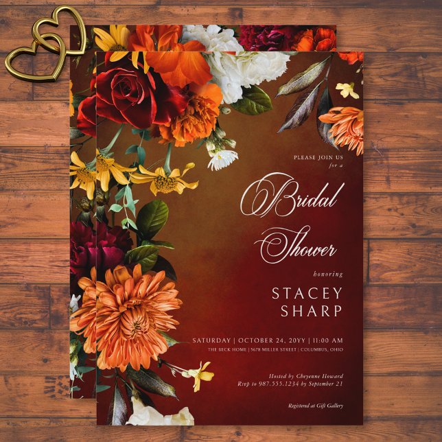 Convites Chá de panela Floral Sunset Dark Elegant Summer (Dark Elegant Summer Sunset Floral Bridal Brunch Invitation)