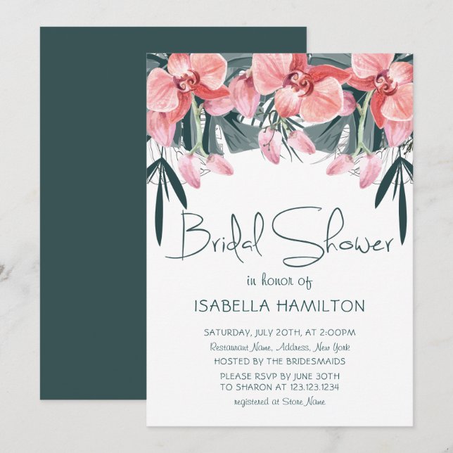 Convites Chá de panela Floral tropical (Frente/Verso)