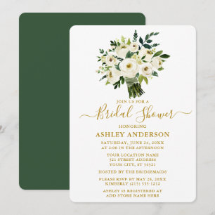 Convites Chá de panela Floral Verde de Aquarela Dourado