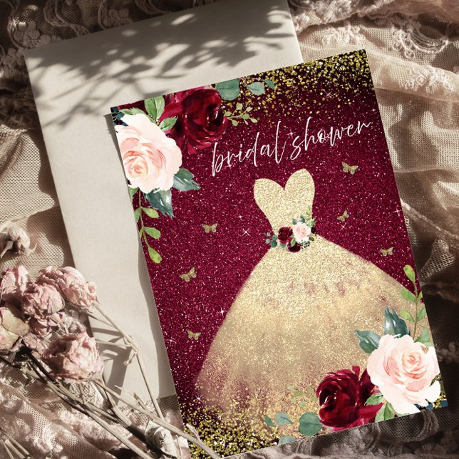 Convites Chá de panela Floral Vermelho Dourado (Criador carregado)