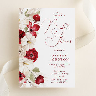 Convites Chá de panela Floral Vermelho e Branco de Script E