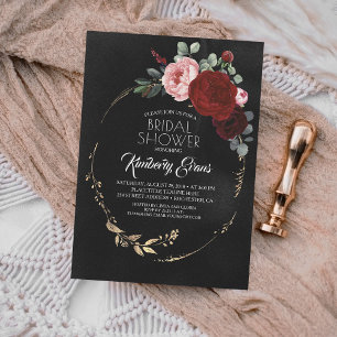 Convites Chá de panela floral vermelho e Dourado de