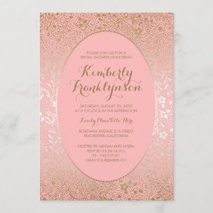 Convites Chá de panela Floral Vintage, rosa e Dourado