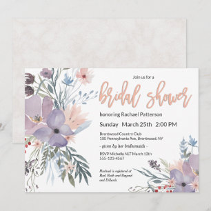 Convites Chá de panela Floral Violet Meadow Watercolor