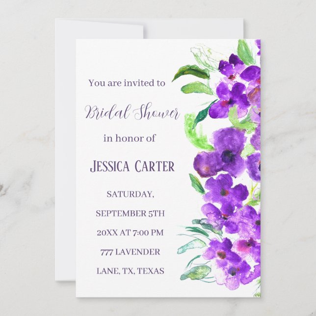 Convites Chá de panela Floral Violeta Roxo (Frente)