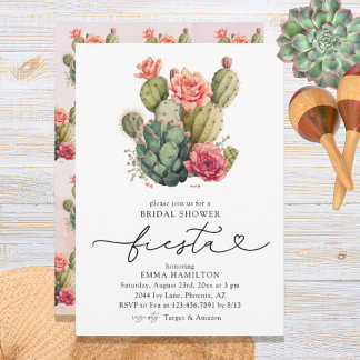 Convites Chá de panela Floral Watercolor Fiesta Cactus