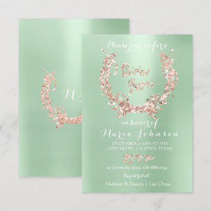 Convites Chá de panela Floral Wreath Rosa Dourada Mint Verd