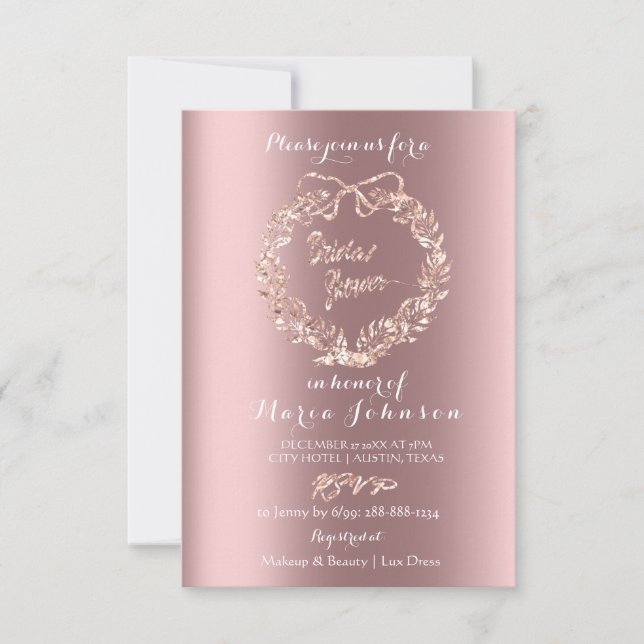 Convites Chá de panela Floral Wreath Rosa Dourado Spark (Frente)