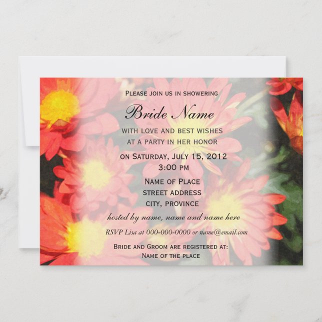 Convites Chá de panela, flores de margarida laranja (Frente)