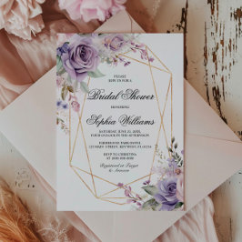 Convites Chá de panela Flores de Rosa púrpura e pincelada