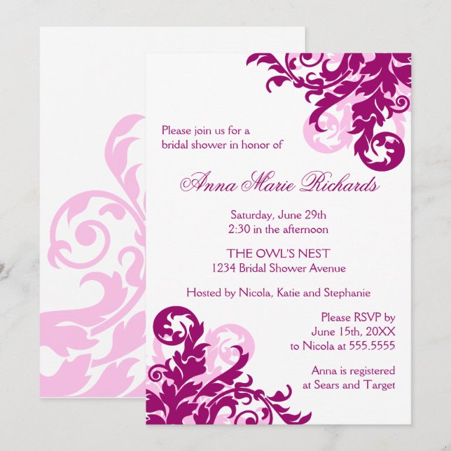 Convites Chá de panela Flourado magenta (Frente/Verso)