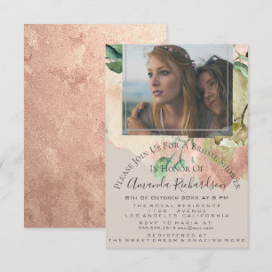 Convites Chá de panela Foto Floral Birthday Ivory Peach