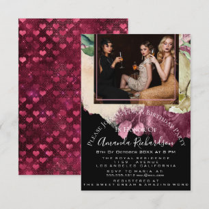 Convites Chá de panela Foto Floral Birthday Marsala Heart