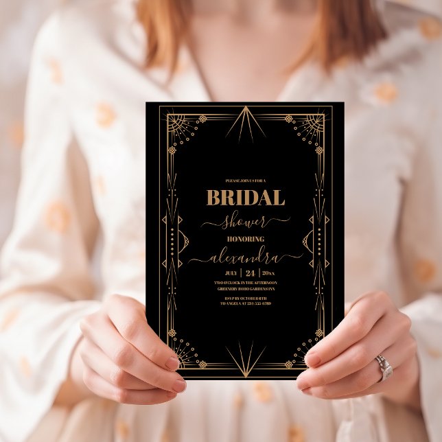 Convites Chá de panela Gatsby Dourado Preto Geométrico (Criador carregado)