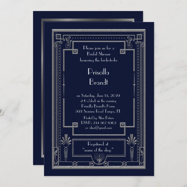 Convites Chá de panela,Gatsby excelente dourado (Frente/Verso)