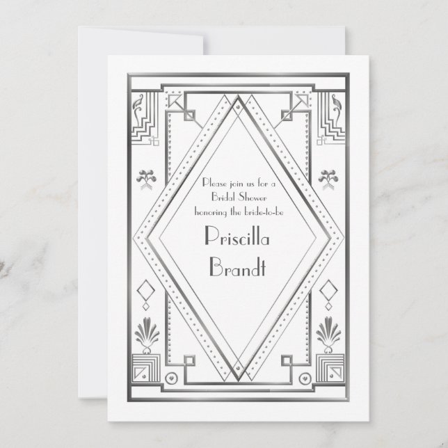 Convites Chá de panela,Gatsby excelente,prata branca (Frente)