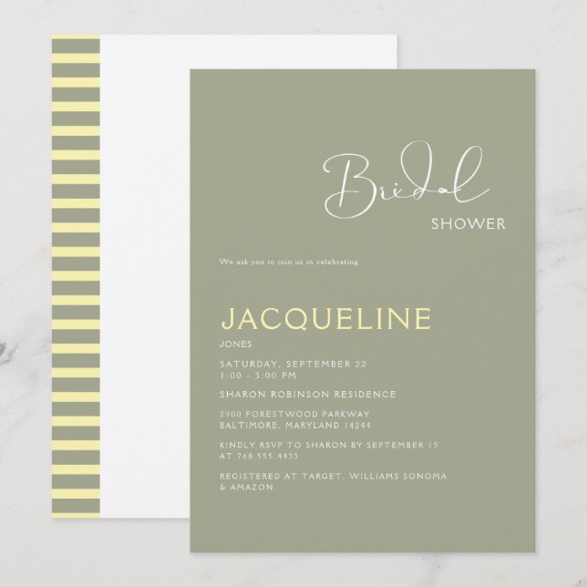 Convites Chá de panela Geométrico Amarelo Sage (Frente/Verso)