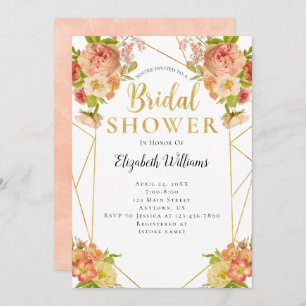 Convites Chá de panela Geométrico das Flores de Pêssego