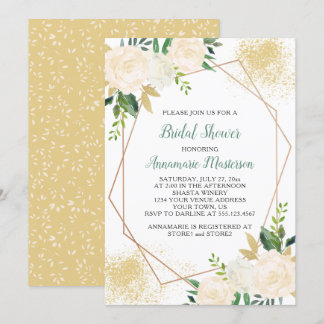 Convites Chá de panela Geométrico de Cream White Roses Gree