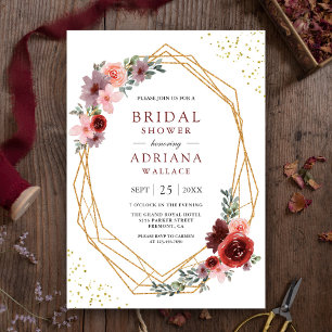 Convites Chá de panela Geométrico de Rosas Rosa Espelhadas