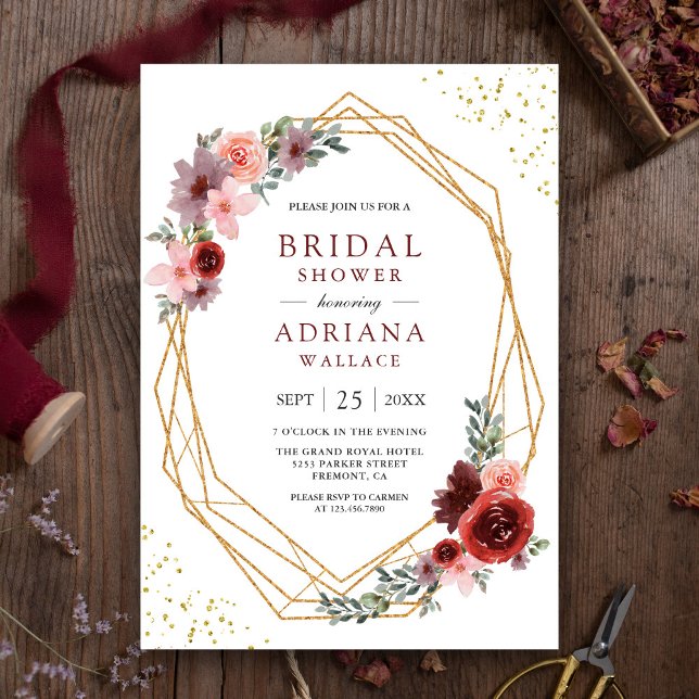 Convites Chá de panela Geométrico de Rosas Rosa Espelhadas  (Criador carregado)