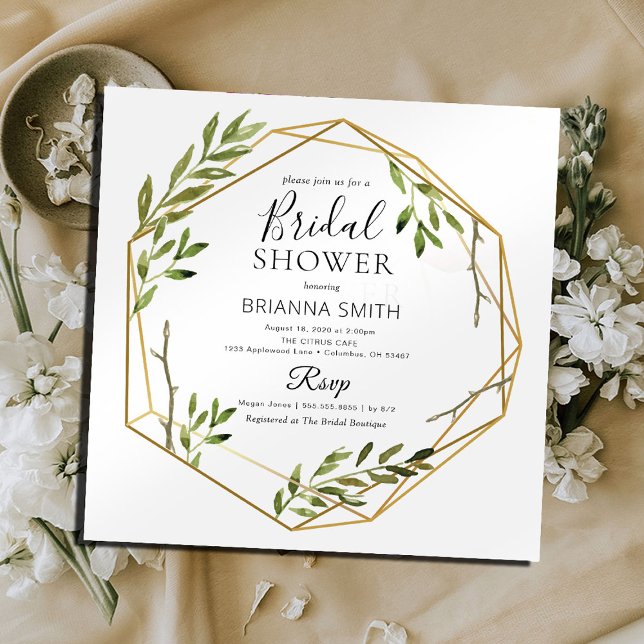 Convites Chá de panela Geométrico Dourado Botânico (Criador carregado)