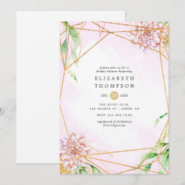 Convites Chá de panela geométrico Dourado e rosa