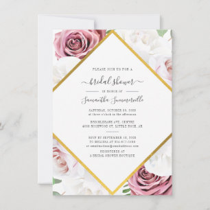 Convites Chá de panela Geométrico Dourado Floral