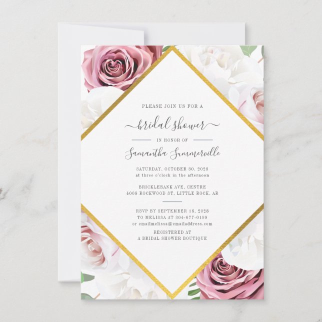 Convites Chá de panela Geométrico Dourado Floral (Frente)