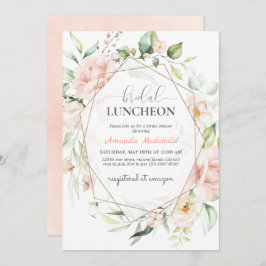 Convites Chá de panela Geométrico Dourado Floral Cor-de-Ros