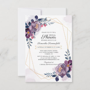 Convites Chá de panela Geométrico Dourado Floral Roxo Mod