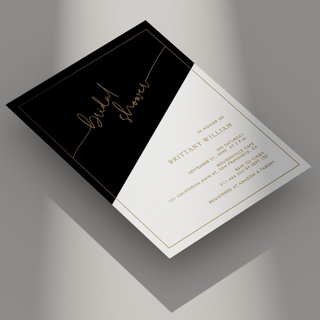 Convites Chá de panela Geométrico Elegante de Script Dourad (Personalized Elegant Gold Script Geometric Bridal Shower Invitation)