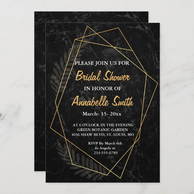 Convites Chá de panela Geométrico Faux Marble (Frente/Verso)