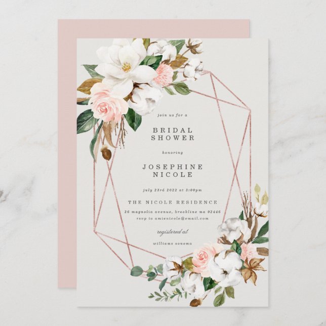 Convites Chá de panela Geométrico Magnolia (Frente/Verso)