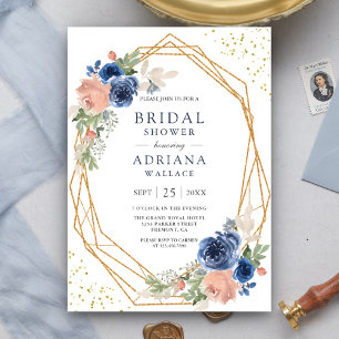 Convites Chá de panela Geométrico marinho Blue Blush Pink