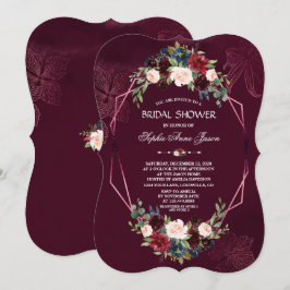 Convites Chá de panela Geométrico Real Burgundy Floral