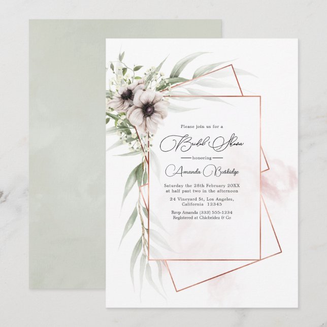 Convites Chá de panela Geométrico Rustic Elegance Bronze (Frente/Verso)