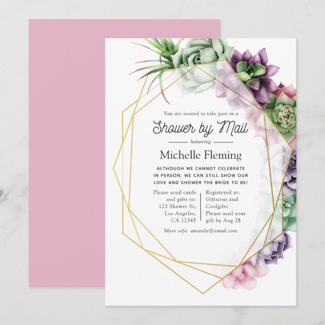 Convites Chá de panela Geométrico Suculto por Correio (Frente/Verso)