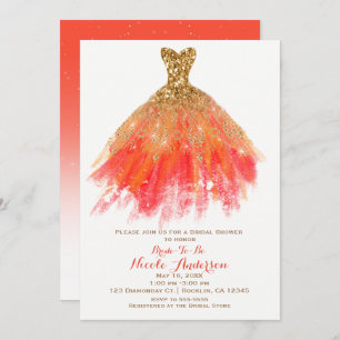 Convites Chá de panela Glam da queda do vestido do brilho