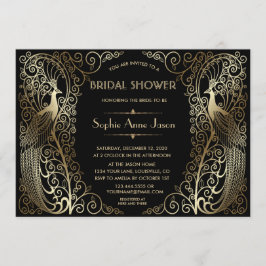 Convites Chá de panela Glam Dourado Art Deco Peacocks