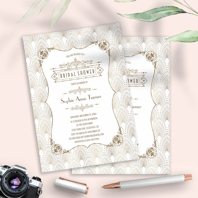 Convites Chá de panela Glam Dourado Fleur-de-lis Roaring 20 (Criador carregado)