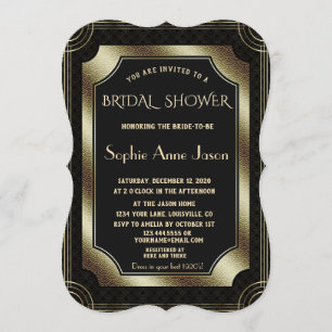 Convites Chá de panela Glam Dourado Gatsby Art Deco 20s