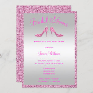 Convites Chá de panela Glitzy Pink Sequins & Stilettos
